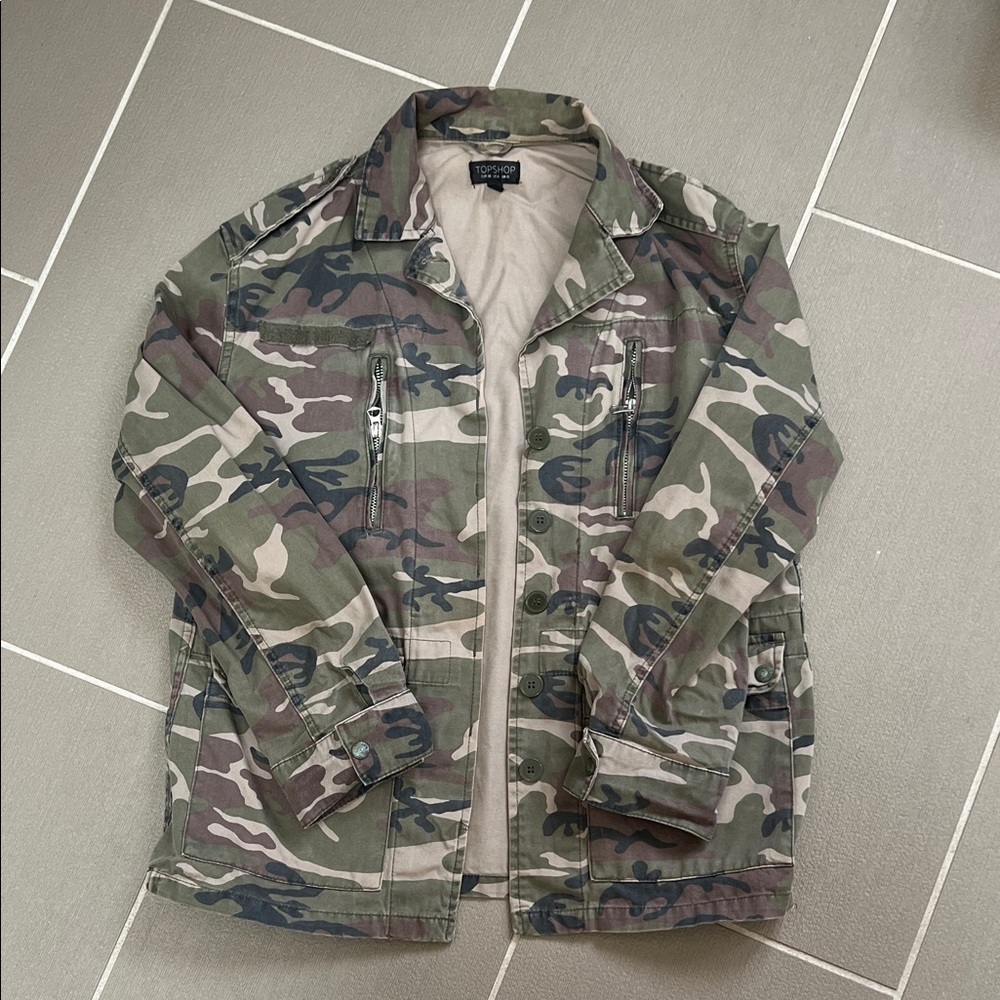 Topshop Military Field Jacket in Green Camo